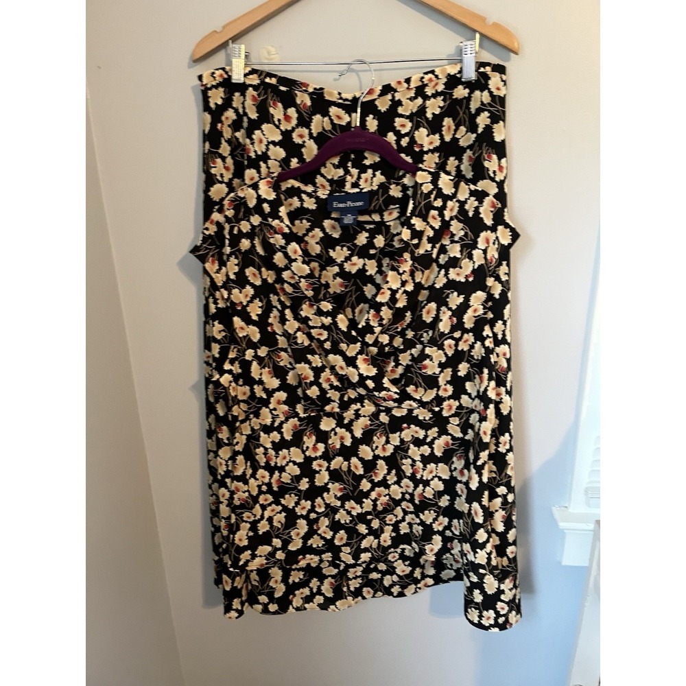Evan Picone Women's Midi Skirt and Top Set Size 16 Black Beige Floral Sleeveless